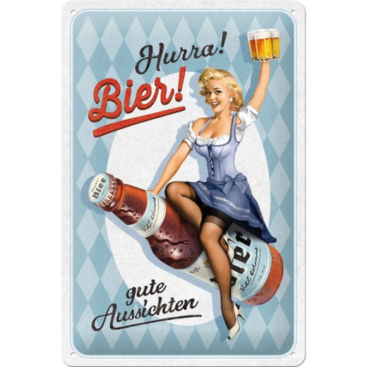 Placa Metal 20x30 Hurra Bier Cerveza Retro Vintage