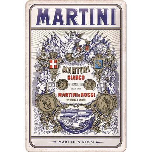 Placa Metal 20x30 Martini Bianco Vermouth Label Retro Vintage