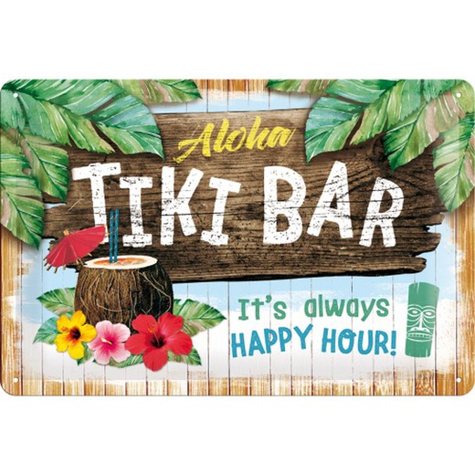 Placa Metal 20x30 Open Bar Tiki Bar Retro Vintage