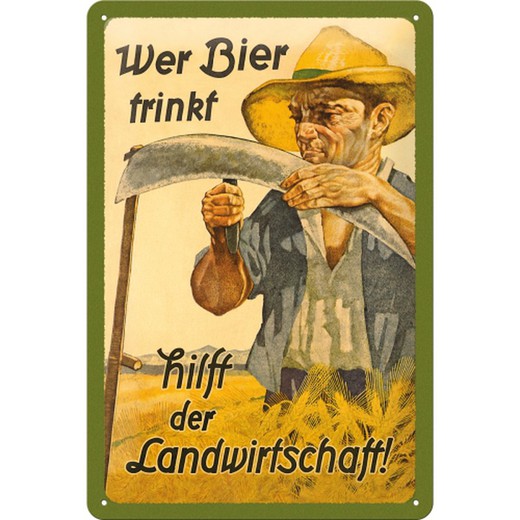 Placa Metal 20x30 Open Bar Wer Bier trinkt hilft der Landwirtschaft Retro Vintage