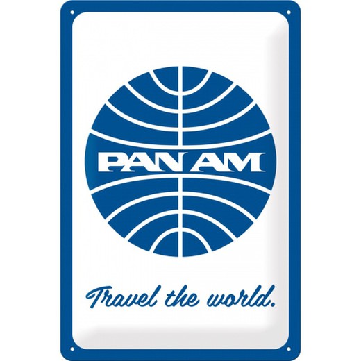 Placa Metal 20x30 Pan Am Travel the world Logo Blanco Retro Vintage