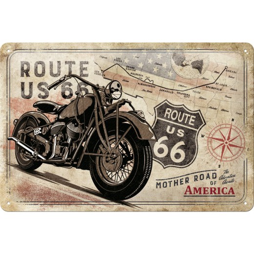 Placa Metal 20x30 USA Ruta 66 USA Bike Map Retro Vintage