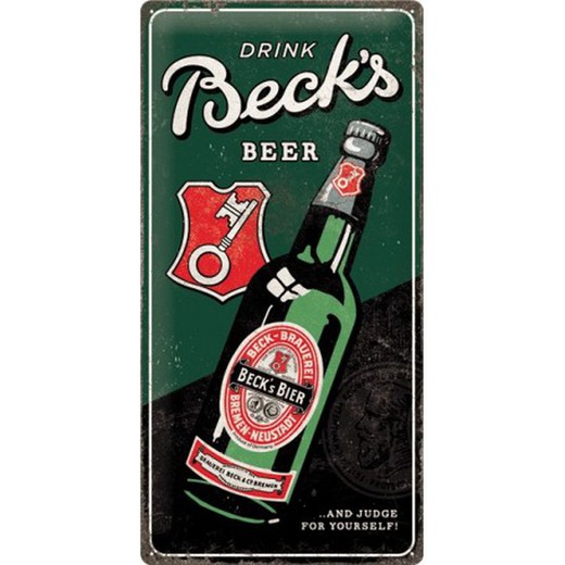 Placa Metal 25x50 Beck's Drink Beer Bottle Retro Vintage