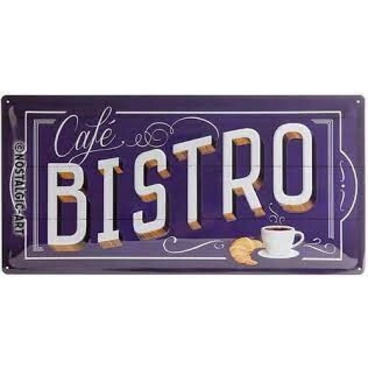 Placa Metal 25x50 Café Bistro Retro Vintage