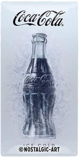 Placa Metal 25x50 Coca-Cola Ice Blanco Retro Vintage