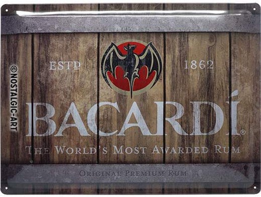 Placa Metal 30x40 Bacardi Bacardi Wood Barrel Logo Retro Vintage