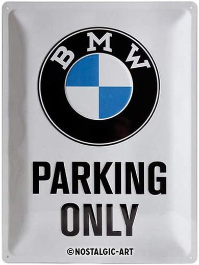 Placa Metal 30x40 BMW Parking Only Blanco Retro Vintage