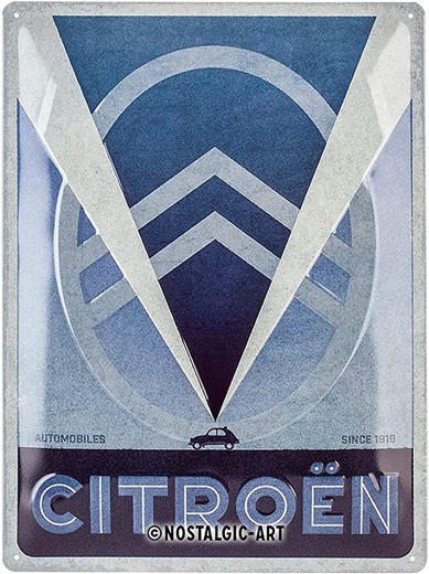 Placa Metal 30x40 Citroen 2CV Logo Blue Retro Vintage