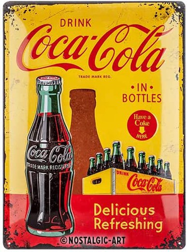 Placa Metal 30x40 Coca-Cola In Bottles Yellow Retro Vintage