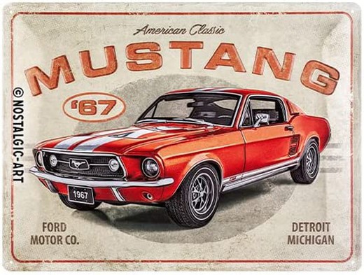 Placa Metal 30x40 Ford Ford Mustang GT 1967 Red Retro Vintage