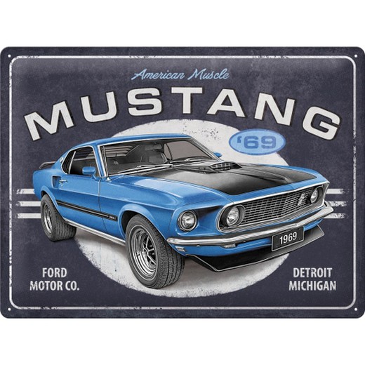 Placa Metal 30x40 Ford Mustang 1969 Mach 1 Blue Retro Vintage