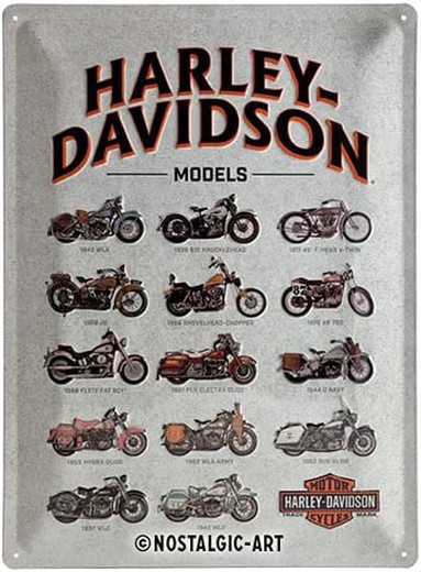 Placa Metal 30x40 Harley-Davidson Model Chart Retro Vintage