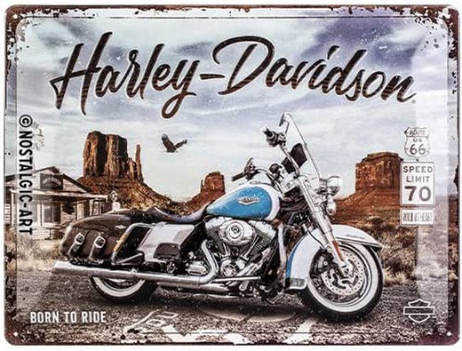 Placa Metal 30x40 Harley-Davidson Ruta 66 USA Road King Classic Retro Vintage