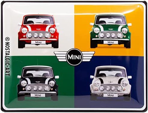 Placa Metal 30x40 Mini Mini 4 Cars Pop Art Retro Vintage