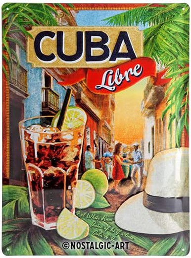 Placa Metal 30x40 Open Bar Cuba Libre Retro Vintage