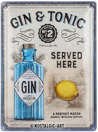 Placa Metal 30x40 Open Bar Gin & Tonic Served Here Retro Vintage