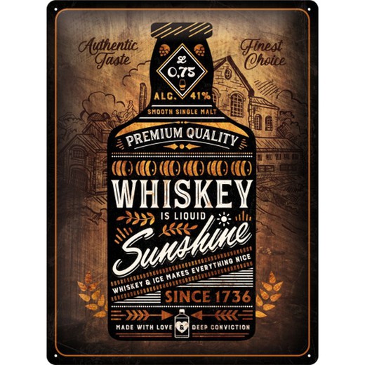 Placa Metal 30x40 Open Bar Whisky Sunshine Retro Vintage