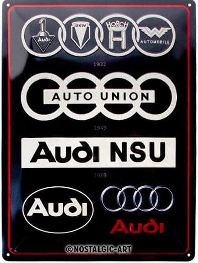 Placa Metal 30x40 Traditional Brands Audi Logo Evolution Retro Vintage