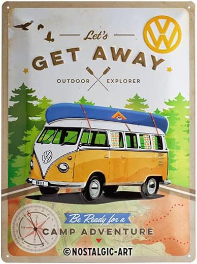 Placa Metal 30x40 Volkswagen VW Bulli Let's Get Away Retro Vintage