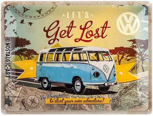 Placa Metal 30x40 Volkswagen VW Bulli Let's Get Lost Retro Vintage