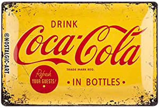 Placa Metal 40x60 Coca-Cola Yellow Logo Retro Vintage