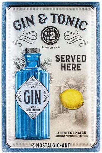 Placa Metal 40x60 Gin & Tonic Served here Retro Vintage