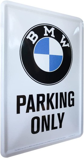 Postal Metal BMW Parking Only Blanco Retro Vintage