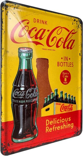 Postal Metal Coca-Cola In Bottles Yellow Retro Vintage