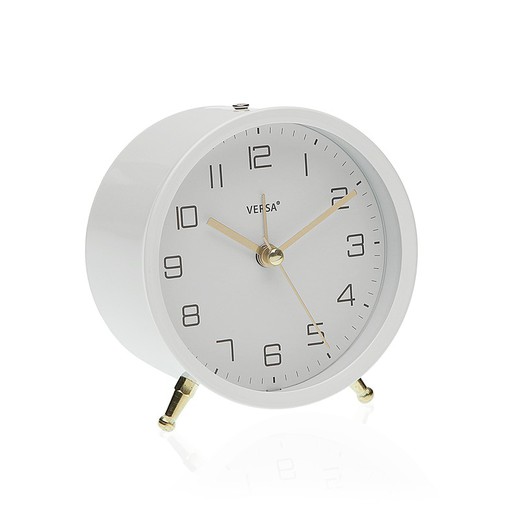 Reloj decorativo detalles dorados despertador blanco