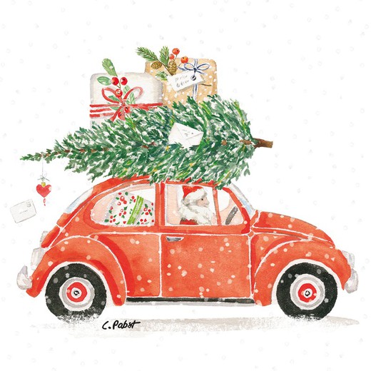 Servilleta Navidad Christmas Coche Reparto Regalos  33x33  PPD