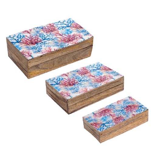 Set 3 Cajas Madera Decorada Coral