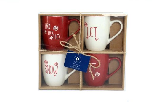 Set 4 Tazas de Navidad Porcelana 360 ml Rojo