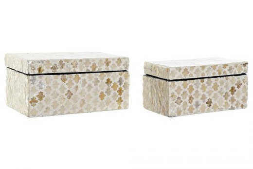 Conjunto de 2 cajas decorativas de madera antiguas con tapas estampadas en  zigzag