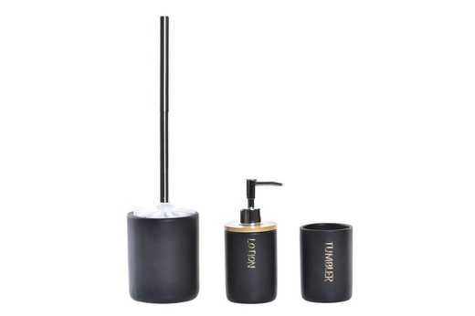 Set de Baño Dispensador Vaso Escobillero Dolomite Bambú Negro