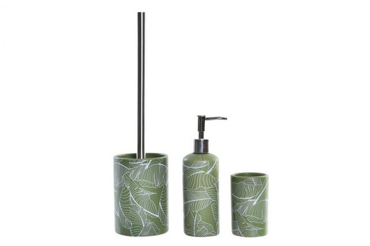 Set de Baño Dispensador Vaso Escobillero Dolomite Hoja Verde