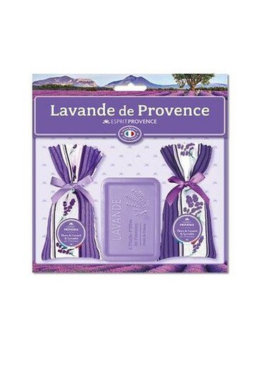 Set Regalo 2 Sachets Flores de Lavanda y Jabón Lavanda Natural 120 grs C Esprit Provence