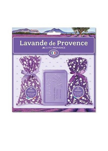 Set Regalo 2 Sachets Flores de Lavanda y Jabón Lavanda Natural 120 grs D Esprit Provence