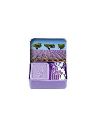 Set Regalo Jabón Lavanda 60 grs Sachet Lavanda Caja Metálica Diseño Almendro Esprit Provence