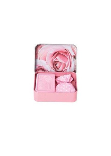 Set Regalo Jabón Rosa 60 grs Sachet Perfumado Caja Metálica Esprit Provence