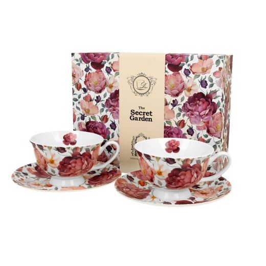 Taza Cafe Con Plato Ato Juego 2 Roses Blanco Porcelana Duo Art Gallery