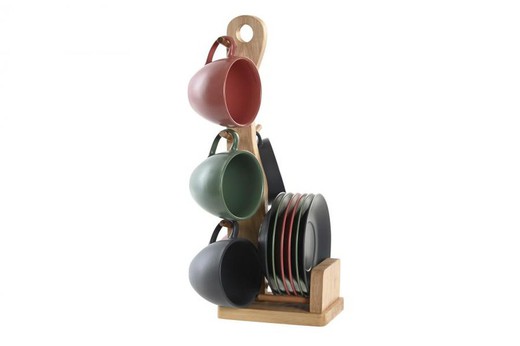 Taza cafe y platos set 6 rubberwood color verde