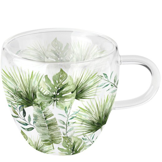 Taza Doble Cristal Te Hojas de la Jungla Ambiente