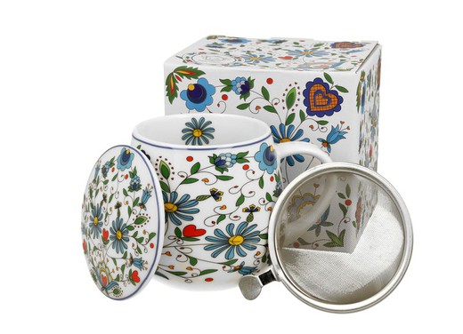 Taza Infusor Flor Etnico Porcelana para Té e Infusion