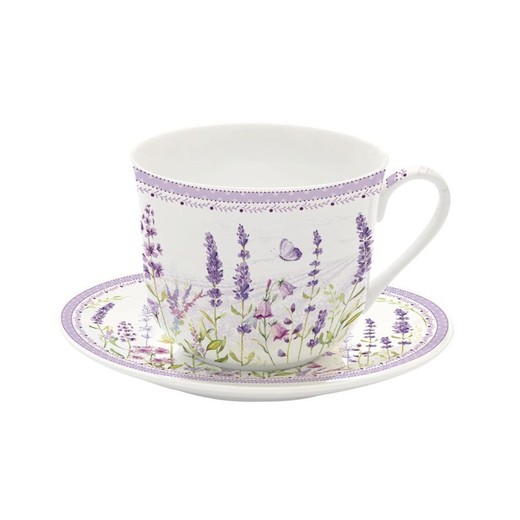 Taza Jumbo Con Plato Lavanda Porcelana Easy Life