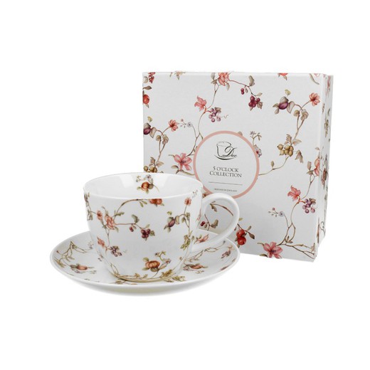 Taza Jumbo C/Plato Safa Flor Ingl Porcelana para Té e Infusion