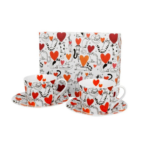 Taza Te Con Plato Ato Juego 2 Gatos Hearts Porcelana Duo Art Gallery