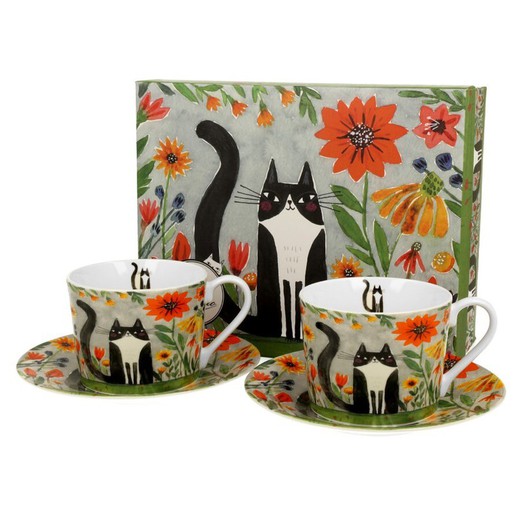 Taza Te Con Plato Ato Juego Dos Gatos Meadow 23 Cl Porcelana Duo Art Gallery