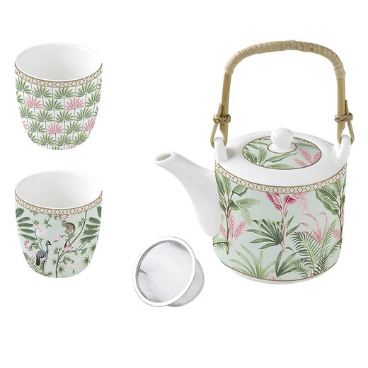 Tetera + 2 Tazas Porcelana Regalo Selva Easy Life