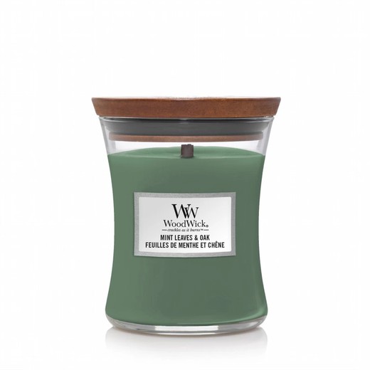 Vela Woodwick Mediana Mint Leaves & Oak Mecha de Madera