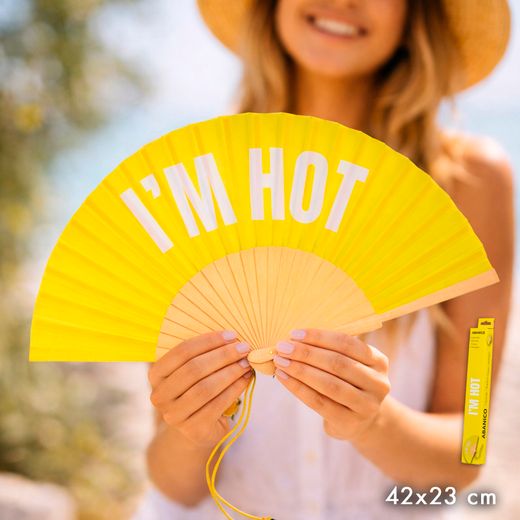 Abanico Mensaje Divertido Hot Calor Amarillo Ideal Verano